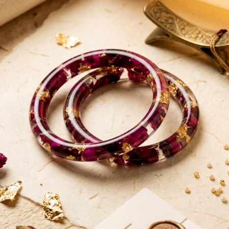 Handcrafted Resin Flower Preserve Bangle Pair