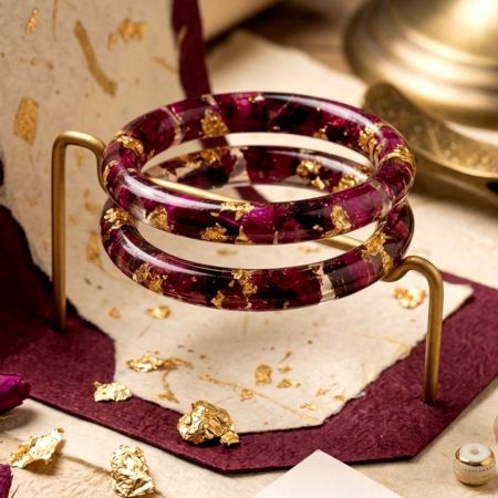 Handcrafted Resin Flower Preserve Bangle Pair