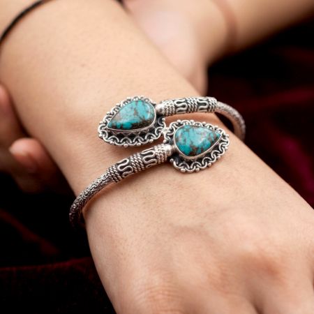 Handmade Silver Jewelry Turquoise Kada Bracelet