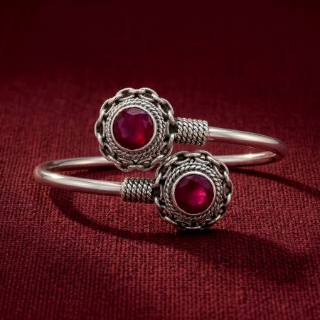 Handmade Silver Jewelry Ruby Oxidised Kada