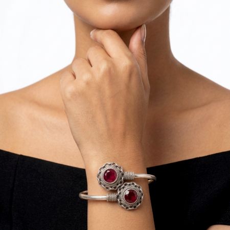 Handmade Silver Jewelry Ruby Oxidised Kada