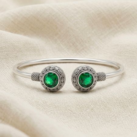 Handmade Silver Jewelry Emerald Oxidised Kada