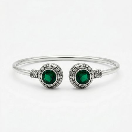 Handmade Silver Jewelry Emerald Oxidised Kada