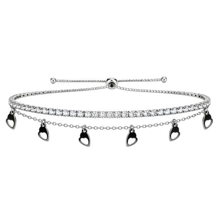 Handmade Silver Jewelry Heart Tennis Bracelet