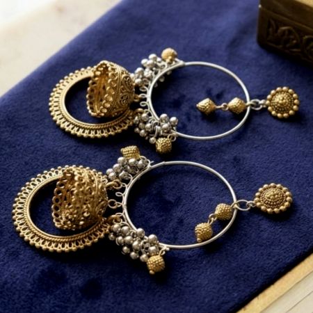 Handcrafted Metal Temple Hoop Earrings