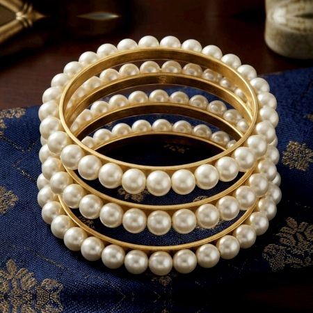 Handcrafted Metal Glass Bead Pearl Bangles