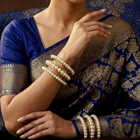 Handcrafted Metal Glass Bead Pearl Bangles