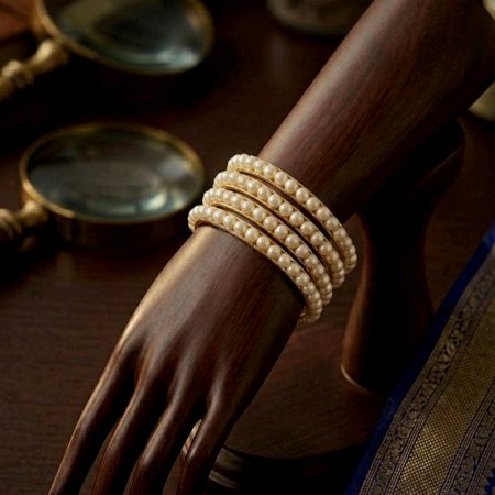 Handcrafted Pearl Bangles in Alloy Metal and Glass Beads