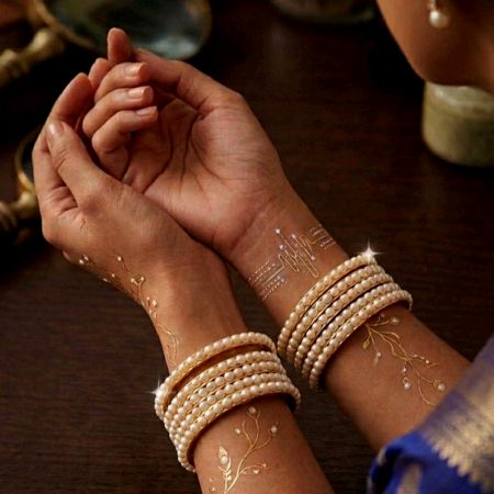 Handcrafted Pearl Bangles in Alloy Metal and Glass Beads
