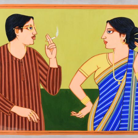 Bengali Couple in Conversation Painting by Lalu Prasad Shaw