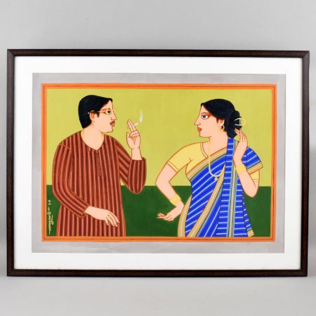 Bengali Couple in Conversation Painting by Lalu Prasad Shaw