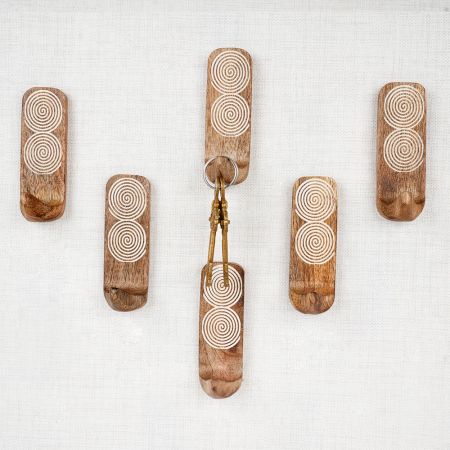 6 Pieces Wooden Decorative Adhesive Wall Hooks
