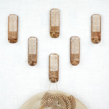 6 Pieces Handmade Wooden Decorative Adhesive Wall Hooks