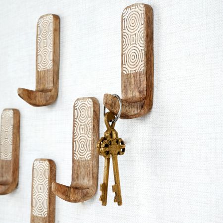 6 Pieces Handmade Wooden Decorative Adhesive Wall Hooks