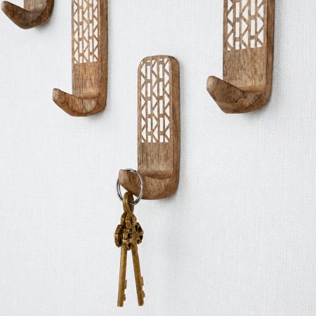 6 Pieces Handcrafted Wooden Adhesive Wall Hooks