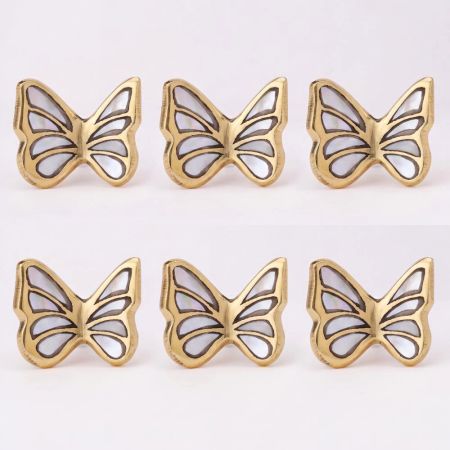 6 Pieces Mother of Pearl and Brass Butterfly Kitchen Cabinet Knob