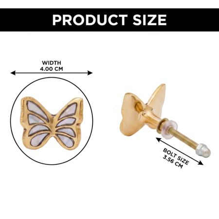 6 Pieces Mother of Pearl and Brass Butterfly Kitchen Cabinet Knob