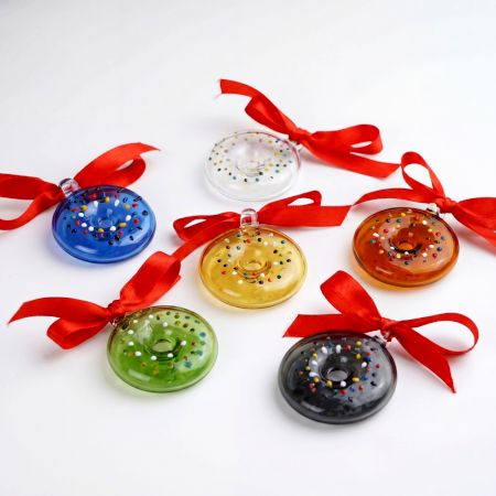 Handcrafted Multicolor Glass Donut Christmas Ornaments