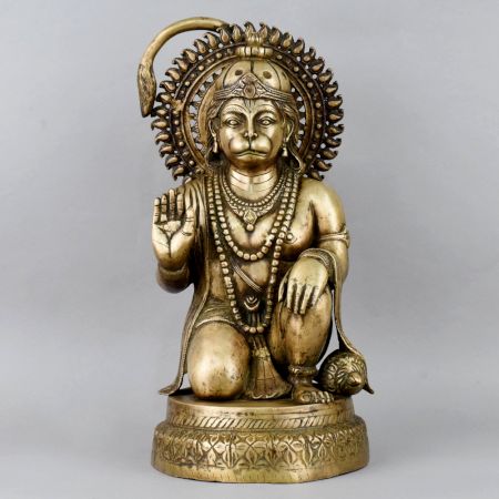 Brass Hanuman Ji Statue in Kneeling Blessing Pose