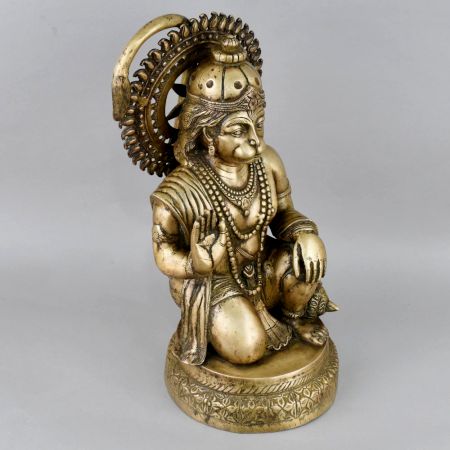 Brass Hanuman Ji Statue in Kneeling Blessing Pose