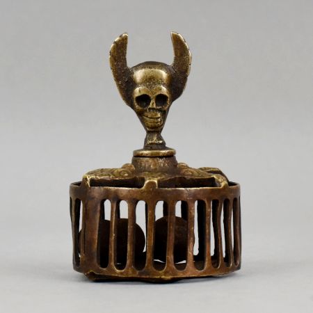 Vintage Brass Foot Scrubber with Skull Handle