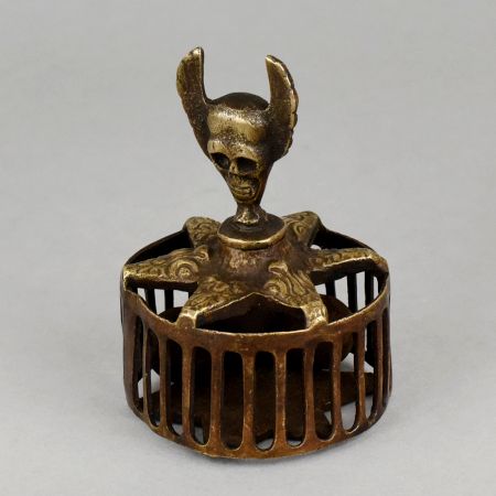 Vintage Brass Foot Scrubber with Skull Handle