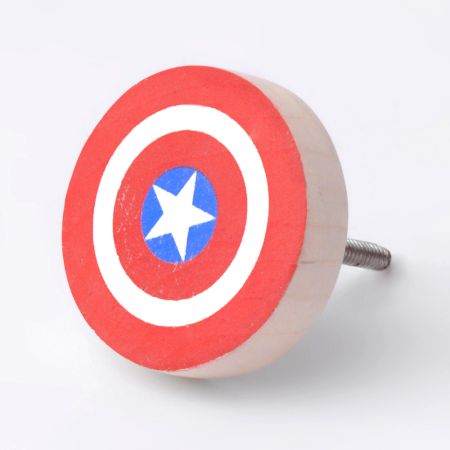 Handmade Pine Wood Captain America Shield Knob