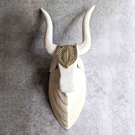 White Bull Head Handcrafted Wooden Wall Art