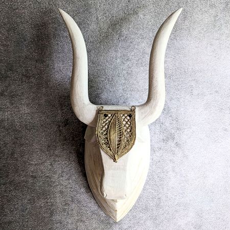 White Bull Head Handcrafted Wooden Wall Art