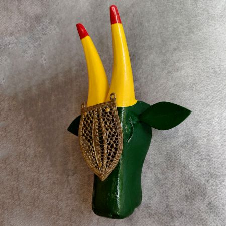 Green Cow Head Handcrafted Wooden Wall Art