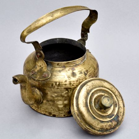 Vintage Brass Kettle with Handle from Gujarat for Decor