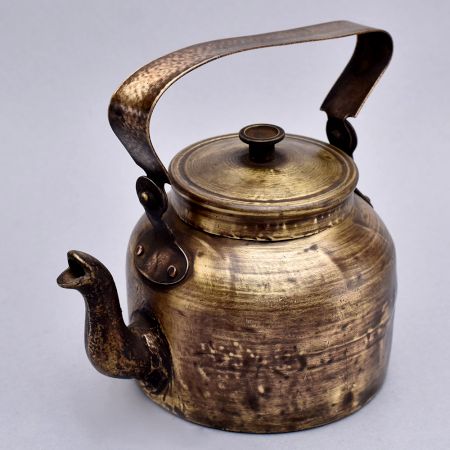 Hand Crafted Brass Kettle for Decoration in Gujarati Art