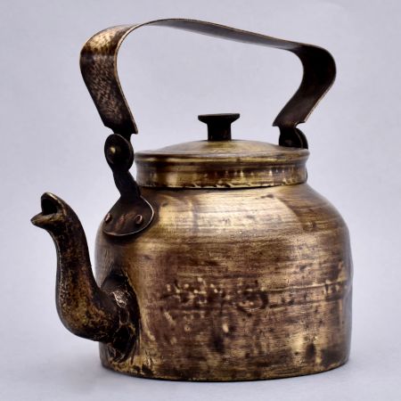 Hand Crafted Brass Kettle for Decoration in Gujarati Art