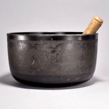 Lord Ganesha Engraved Metal Singing Bowl in Tibetan Art