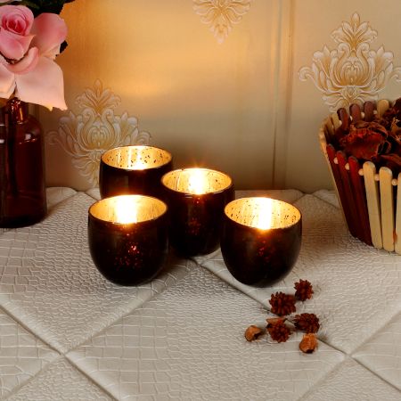 Big Black Glass Votive Set of 4