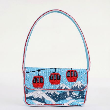 Handmade Ski Resort Beaded Shoulder Bag Mountain & Cable Car Design