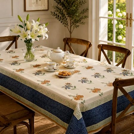 Floral Pattern Handmade Canvas Cotton Table Cover