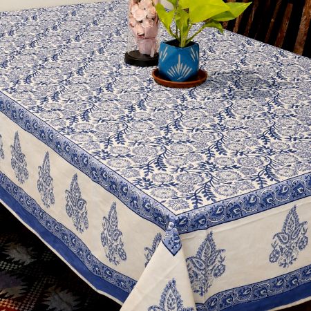 Blue Jaal Pattern Handmade Canvas Cotton Table Cover