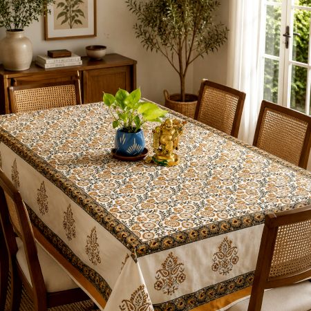 Ochre Yellow Jaal Handmade Canvas Cotton Table Cover