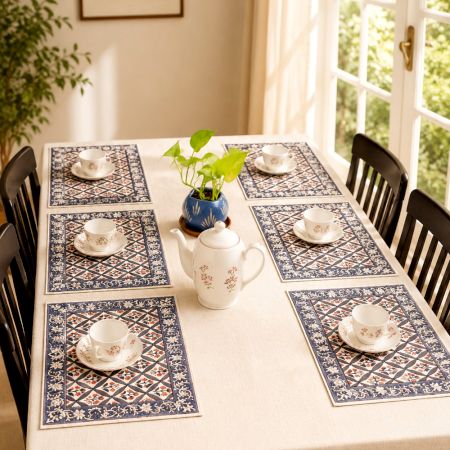 Orange Butti Handcrafted Canvas Cotton Table Mat Set