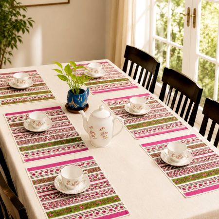Pink Stripe Handmade Canvas Cotton Table Mat Set