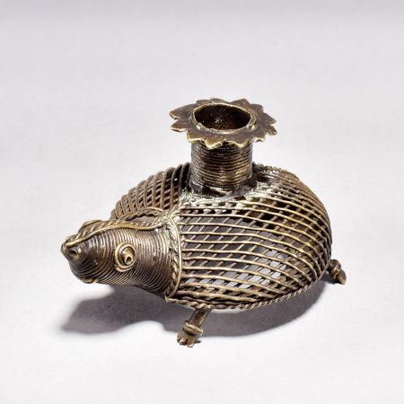 Vintage Finish Brass Turtle Candle Holder in Tribal Art