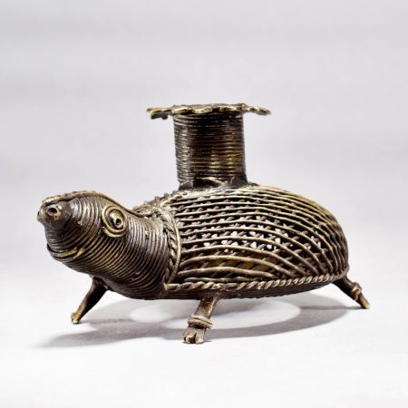 Vintage Finish Brass Turtle Candle Holder in Tribal Art
