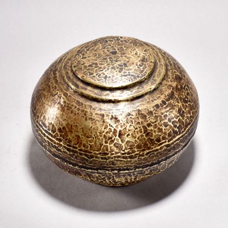 Vintage Round Jewelry Box Made of Brass in Bengali Art
