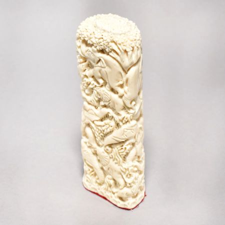 Handcrafted Premium Camel Bone Elephant and Fighting Lion Statue