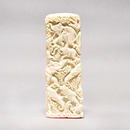 Handcrafted Premium Camel Bone Elephant and Fighting Lion Statue