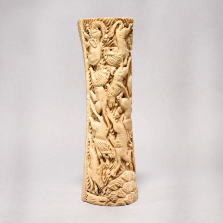 Elephant and Lion Hand Carved Camel Bone Statue