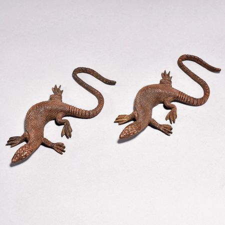 Handmade Vintage Brass Lizard Statue in Pair of 2