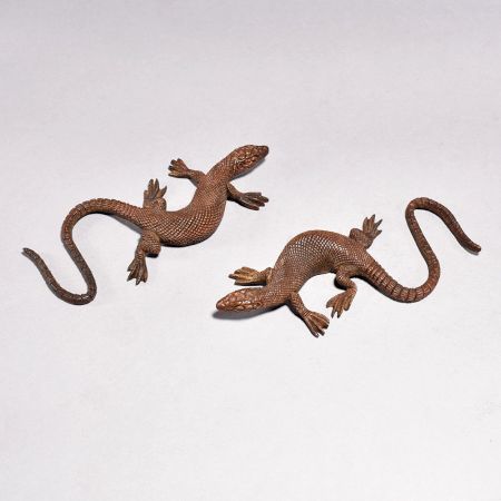 Handmade Vintage Brass Lizard Statue in Pair of 2