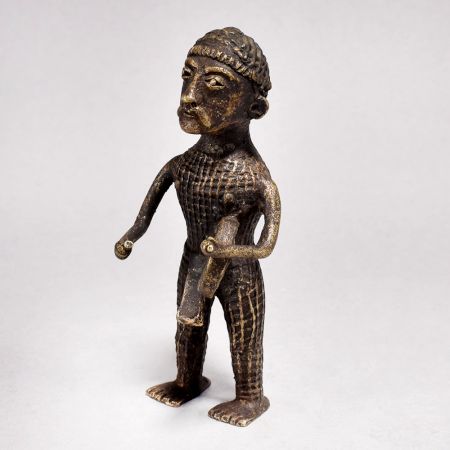 Tribal Male Figure Beating Traditional Drum Statue Made of Brass
